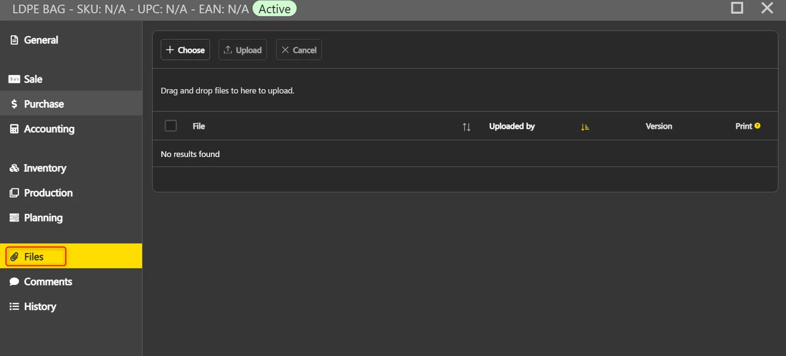 Files tab of an item record