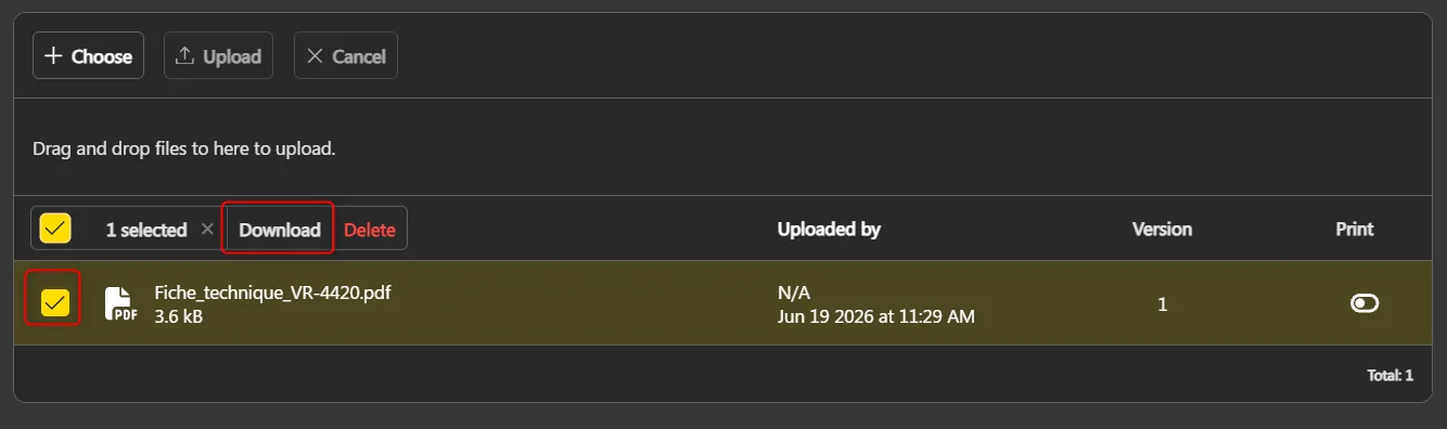 Selected file with the Download button