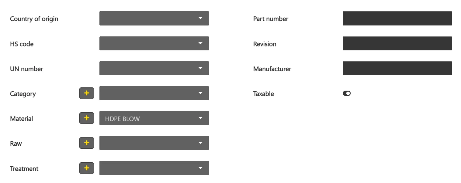 General tab — classification and additional information