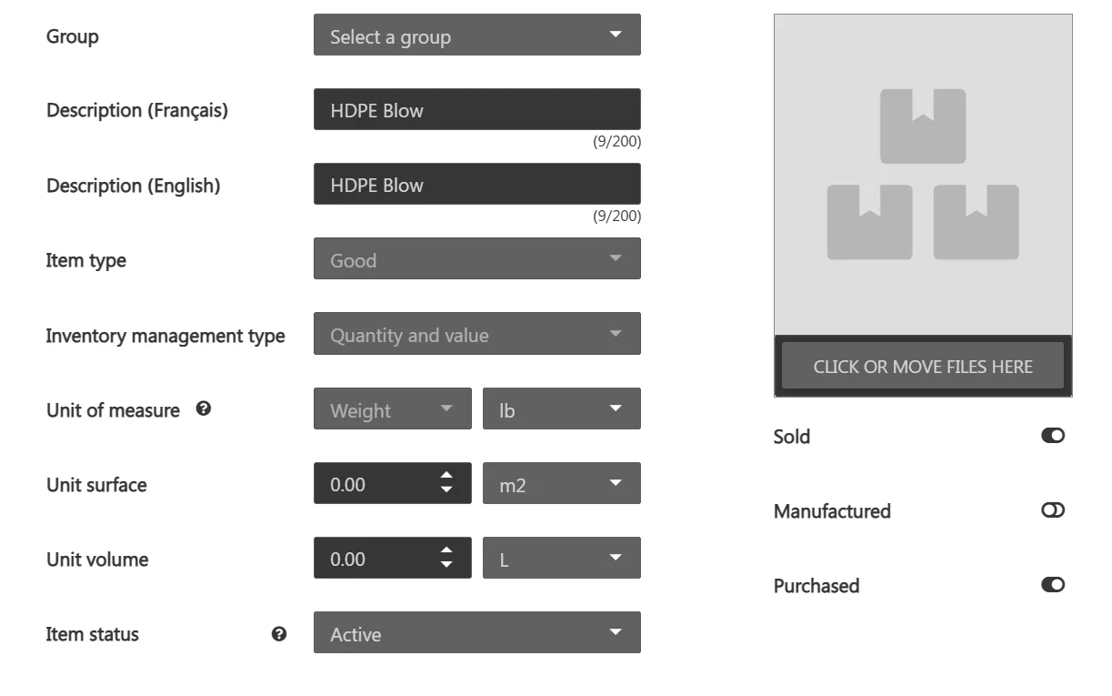 General tab — main information