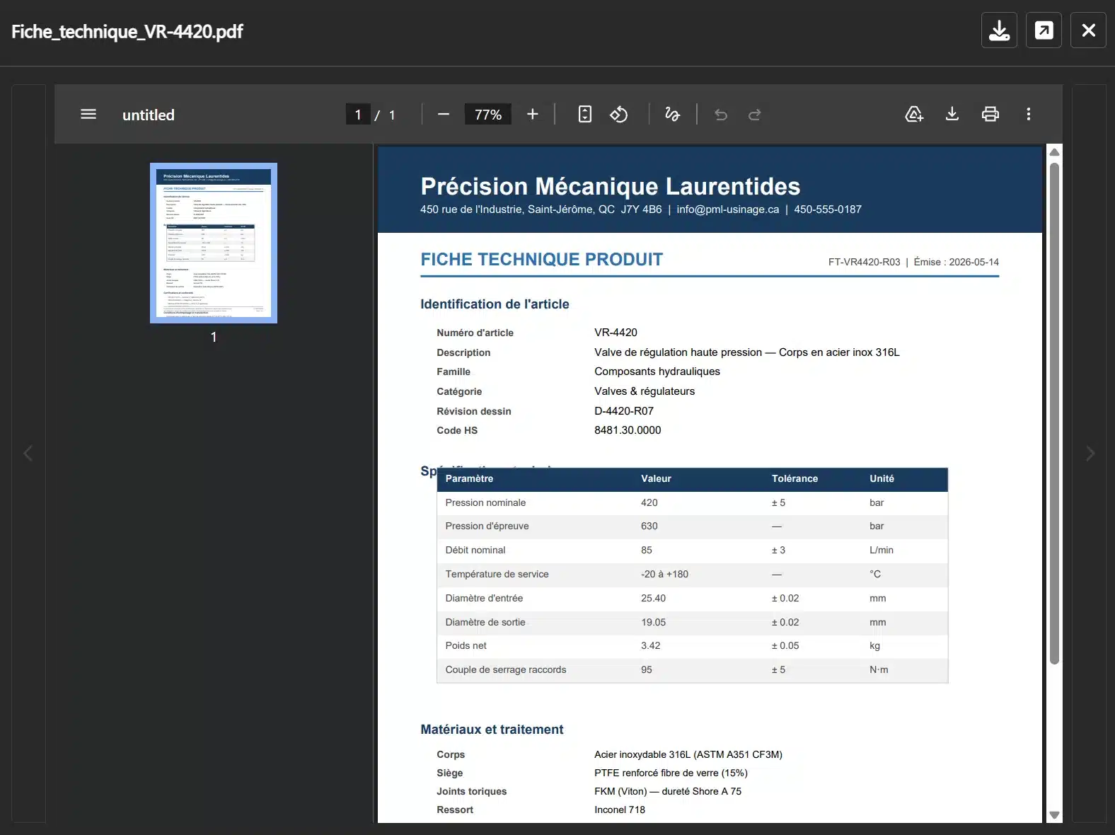 Visualiseur de fichier ouvert sur un document PDF