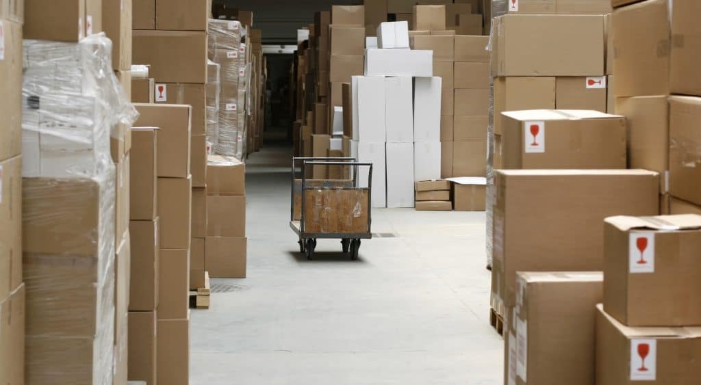 boxes in a warehouse